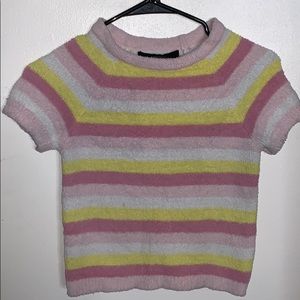 Pink white an yellow furry shirt